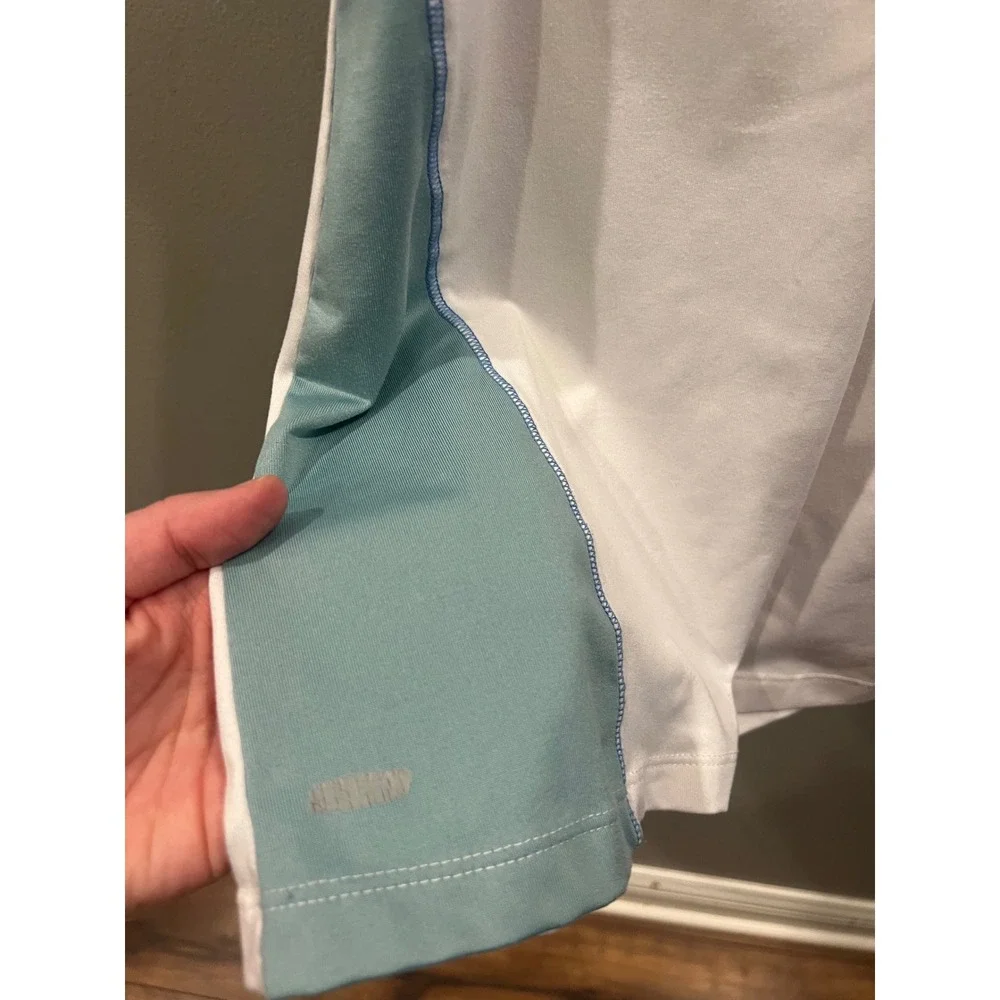 Alo Yoga CoolFit Athletic Tank Top Women's Size Medium White Teal V-Neck - Picture 4 of 8